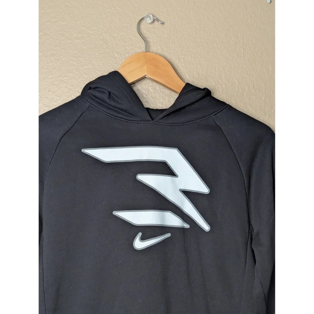 Nike 3 Brand Hoodie Boys XL Black Russell Wilson Pullover Fleece Sweatshirt